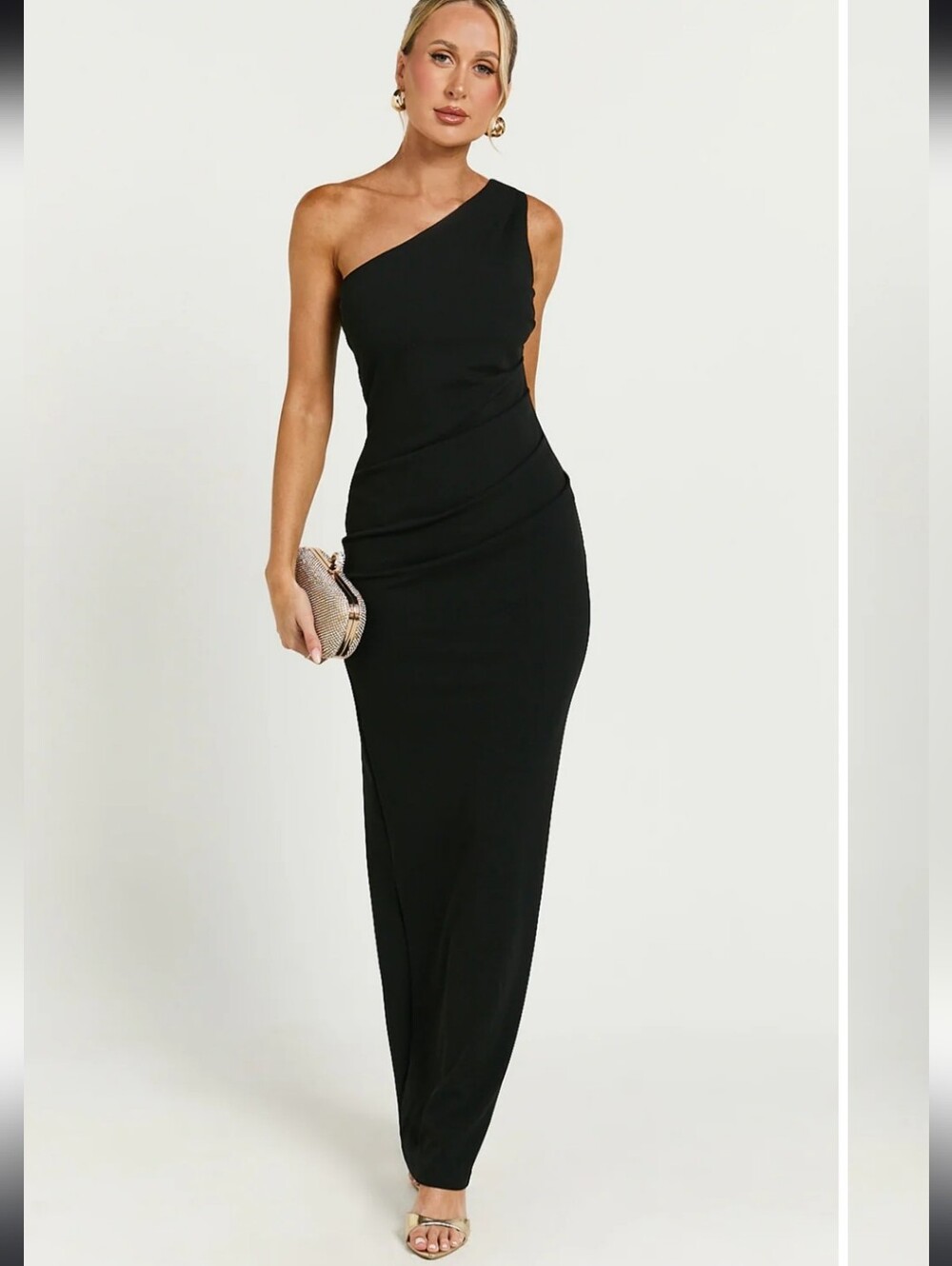 YH & Co Criselda One Shoulder Maxi Dress Black Formal Gown Size 8 NWT - Picture 2 of 15